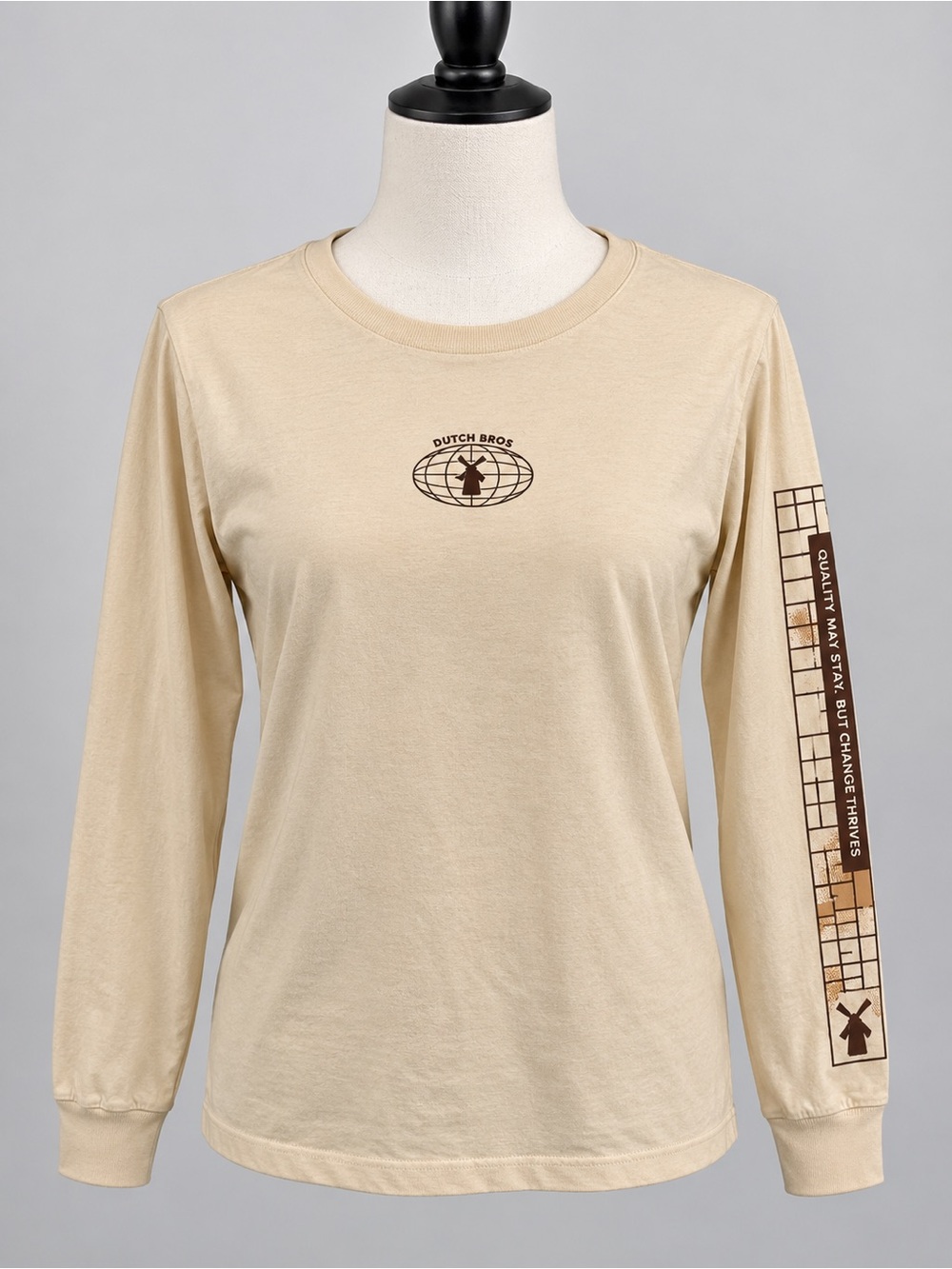 Dutch Bros Coffee Women’s Medium Long Sleeve Graphic Shirt Beige It’s All Good
